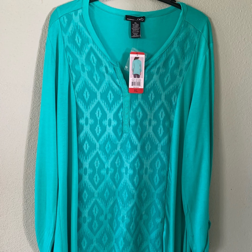 NWT women’s RXB blouse pool green lace front size XL